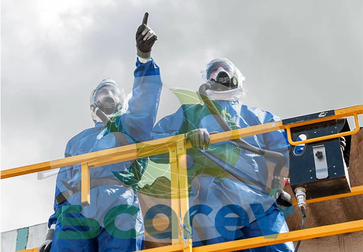 Notre équipe présente sur une nacelle pour intervenir sur un toit